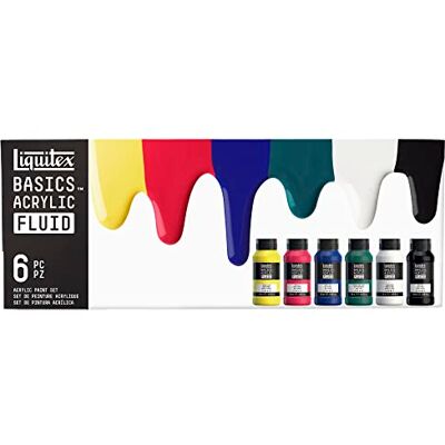 Liquitex 3699430 Basics Fluid Zestaw Farb Akrylowych o Płynnej Konsystencji, Szybkoschnące, Odporne na Działanie Światła, Wodoodporne, na Bazie Wody 6 Kolorów Po Butelkach 118 ml Liquitex 3699430 Basics Fluid Zestaw Farb Akrylowych o Płynnej Konsystencji, Szybkoschnące, Odporne na Działanie Światła, Wodoodporne, na Bazie Wody 6 Kolorów Po Butelkach 118 ml