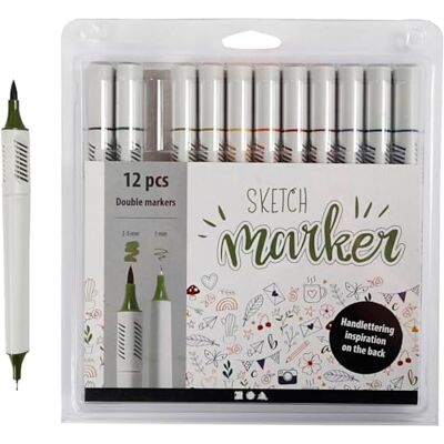 Creotime Marker do szkicowania, 1 opakowanie, 12 sztuk, linia 1+2-5 mm, wyciszone kolory Creotime Marker do szkicowania, 1 opakowanie, 12 sztuk, linia 1+2-5 mm, wyciszone kolory