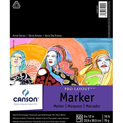 Canson Podkładka do markerów z serii Artist Pro, półprzezroczysta do długopisów, ołówka i markera, składana, 45 kg, 23 x 30 cm, biała, 50 arkuszy Canson Podkładka do markerów z serii Artist Pro, półprzezroczysta do długopisów, ołówka i markera, składana, 45 kg, 23 x 30 cm, biała, 50 arkuszy