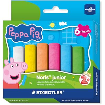 Staedtler Świnka Peppa x Noris Junior bardzo duże kredki chodnikowe, zmywalne, 6 różnych kolorów, dla dzieci w wieku od 2 lat, 6 sztuk, 2365 C6 L1 Staedtler Świnka Peppa x Noris Junior bardzo duże kredki chodnikowe, zmywalne, 6 różnych kolorów, dla dzieci w wieku od 2 lat, 6 sztuk, 2365 C6 L1
