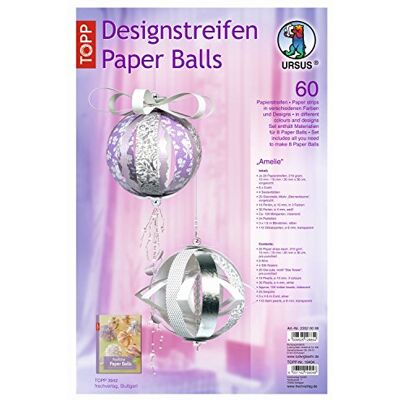 Ursus 23520099 paski designerskie paper Balls Amelie, materiał na maksymalnie 8 papierowych bombek, średnica ok. 10 cm, 60 pasków z akcesoriami, idealne do tworzenia indywidualnych bombek choinkowych Ursus 23520099 paski designerskie paper Balls Amelie, materiał na maksymalnie 8 papierowych bombek, średnica ok. 10 cm, 60 pasków z akcesoriami, idealne do tworzenia indywidualnych bombek choinkowych