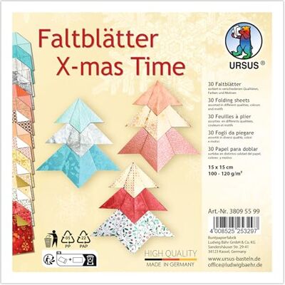 Ursus 3809 55 99 Arkusze do składania X-mas "Time", 30 sztuk, 15 x 15 cm, 100-120 g/m², w różnych kolorach i motywach, zestaw do samodzielnego składania papieru. Ursus 3809 55 99 Arkusze do składania X-mas "Time", 30 sztuk, 15 x 15 cm, 100-120 g/m², w różnych kolorach i motywach, zestaw do samodzielnego składania papieru.