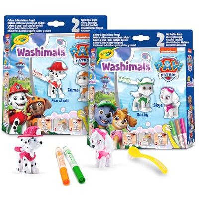 CRAYOLA Washimals Paw Patrol, zestaw aktywności z 2 szczeniakami, 3 zmywalnymi markerami i pędzelkiem, prezent i gra dla dzieci, od 3 lat, 74-0287 CRAYOLA Washimals Paw Patrol, zestaw aktywności z 2 szczeniakami, 3 zmywalnymi markerami i pędzelkiem, prezent i gra dla dzieci, od 3 lat, 74-0287