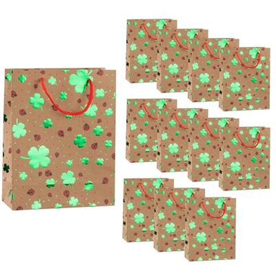 Idena 90552 – torebki na prezenty w kształcie koniczyny, 12 sztuk, torebki o wymiarach 18 x 23 x 8 cm, torebki papierowe z zielonym efektem połysku Idena 90552 – torebki na prezenty w kształcie koniczyny, 12 sztuk, torebki o wymiarach 18 x 23 x 8 cm, torebki papierowe z zielonym efektem połysku