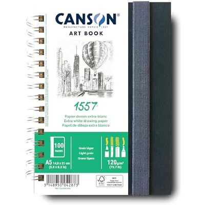 Canson Professional Book Biały papier kreskowy Lekki ziarnisty 120g/m² Notatnik spiralny A5-14 -8x21cm Naturalna biel 50 arkuszy Canson Professional Book Biały papier kreskowy Lekki ziarnisty 120g/m² Notatnik spiralny A5-14 -8x21cm Naturalna biel 50 arkuszy