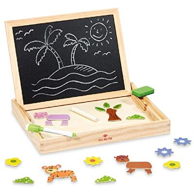 Dal Negro Moja tablica learn & play podwójna drewniana tablica z magnesami, kredą, markerem i gąbką, odpowiednia dla dzieci w wieku od 4 lat Dal Negro Moja tablica learn & play podwójna drewniana tablica z magnesami, kredą, markerem i gąbką, odpowiednia dla dzieci w wieku od 4 lat