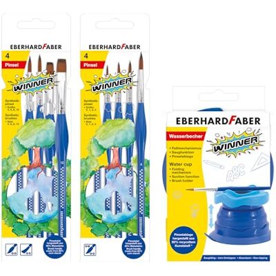 Eberhard Faber 599068 zestaw do malowania Winner z 8 pędzlami i składaną miską na wodę, zestaw pędzli szkolnych i składany pojemnik na wodę Eberhard Faber 599068 zestaw do malowania Winner z 8 pędzlami i składaną miską na wodę, zestaw pędzli szkolnych i składany pojemnik na wodę