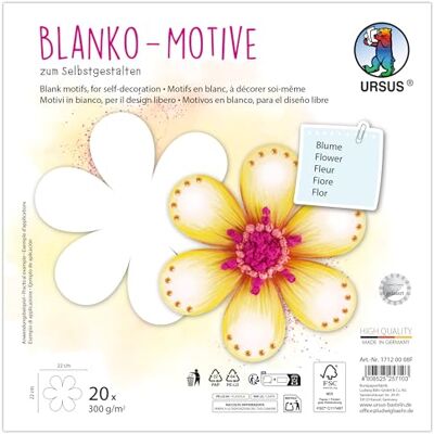 Ursus 1712 00 08F Puste motywy "Kwiat", 20 sztuk wykonanych z kartonu fotograficznego 300 g/m², 22 x 22 cm, papier DIY do kolorowania, naklejania, wycinania i samodzielnego projektowania Ursus 1712 00 08F Puste motywy "Kwiat", 20 sztuk wykonanych z kartonu fotograficznego 300 g/m², 22 x 22 cm, papier DIY do kolorowania, naklejania, wycinania i samodzielnego projektowania