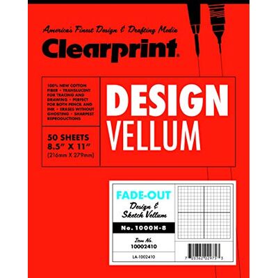 Clearprint Design Vellum Pad z nadrukowanym wyblaknięciem 20 x 20 cm, 16 funtów, 100% bawełna, 20-1/2 x 28 cm, 50 arkuszy, przezroczysta biel (10002410), 21,5 x 32 cm Clearprint Design Vellum Pad z nadrukowanym wyblaknięciem 20 x 20 cm, 16 funtów, 100% bawełna, 20-1/2 x 28 cm, 50 arkuszy, przezroczysta biel (10002410), 21,5 x 32 cm