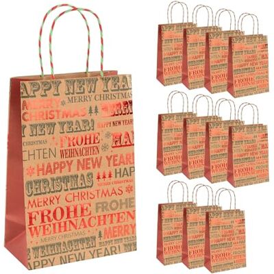 Idena 90409 Torebki na prezenty świąteczne, 12 sztuk, torebki papierowe w rozmiarze 33 x 25 x 12 cm, torebki na prezenty świąteczne i sylwestrowe Idena 90409 Torebki na prezenty świąteczne, 12 sztuk, torebki papierowe w rozmiarze 33 x 25 x 12 cm, torebki na prezenty świąteczne i sylwestrowe
