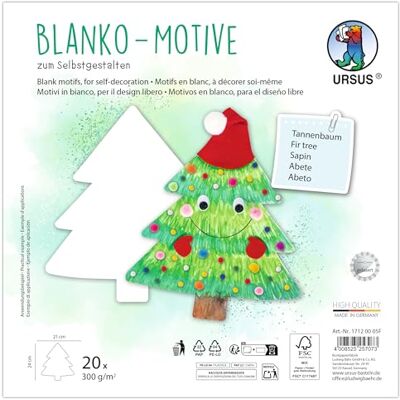 Ursus 1712 00 05F Puste motywy "Choinka", 20 sztuk wykonanych z kartonu fotograficznego 300 g/m², 24 x 21 cm, papier DIY do kolorowania, naklejania, wycinania i samodzielnego projektowania Ursus 1712 00 05F Puste motywy "Choinka", 20 sztuk wykonanych z kartonu fotograficznego 300 g/m², 24 x 21 cm, papier DIY do kolorowania, naklejania, wycinania i samodzielnego projektowania