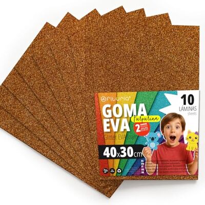 OFITURIA Eva Glitter guma do majsterkowania kreatywne arkusze piankowe dla majsterkowiczów projekty szkolne sztuka dekoracyjna scrapbooking 40x30cm (brokat miedź, 10 sztuk) OFITURIA Eva Glitter guma do majsterkowania kreatywne arkusze piankowe dla majsterkowiczów projekty szkolne sztuka dekoracyjna scrapbooking 40x30cm (brokat miedź, 10 sztuk)