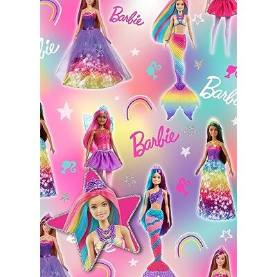 Danilo Promotions LTD Barbie Papier do Pakowania, 2 Arkusze i 2 Naklejki, Oficjalny Papier Prezentowy Barbie Danilo Promotions LTD Barbie Papier do Pakowania, 2 Arkusze i 2 Naklejki, Oficjalny Papier Prezentowy Barbie