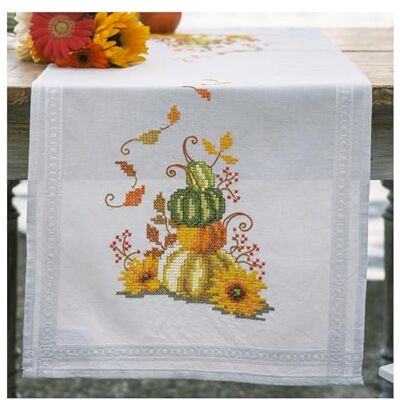Vervaco Haft Krzyżykowy z Nadrukiem Zestaw do Haftu Bieżnika DYNIE Z LIŚĆMI Zestaw Kreatywny dla Dorosłych ca. 40 x 100 cm DIY Dekoracja Stołu ze Zmywalnym Wzorem Cross Stitch Kit Vervaco Haft Krzyżykowy z Nadrukiem Zestaw do Haftu Bieżnika DYNIE Z LIŚĆMI Zestaw Kreatywny dla Dorosłych ca. 40 x 100 cm DIY Dekoracja Stołu ze Zmywalnym Wzorem Cross Stitch Kit