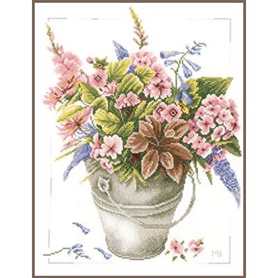 Lanarte opakowanie z wzorem licznika Bukett w wiaderku materiał do haftu krzyżykowego, bawełna, wielokolorowe, 30 x 38 x 0,3 cm Lanarte opakowanie z wzorem licznika Bukett w wiaderku materiał do haftu krzyżykowego, bawełna, wielokolorowe, 30 x 38 x 0,3 cm