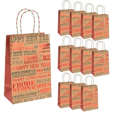 Idena 90408 Torebki na prezenty świąteczne, 12 sztuk, torebki papierowe o wymiarach 27 x 18 x 10 cm, torebki na prezenty świąteczne i sylwestrowe Idena 90408 Torebki na prezenty świąteczne, 12 sztuk, torebki papierowe o wymiarach 27 x 18 x 10 cm, torebki na prezenty świąteczne i sylwestrowe