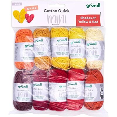 Gründl Wełna Cotton Quick Mini Shades of Yellow and Red zestaw do robienia na drutach i szydełkowania 10 x 15 g, 100% bawełna, 15 g / 37 m, żółty i czerwony Gründl Wełna Cotton Quick Mini Shades of Yellow and Red zestaw do robienia na drutach i szydełkowania 10 x 15 g, 100% bawełna, 15 g / 37 m, żółty i czerwony