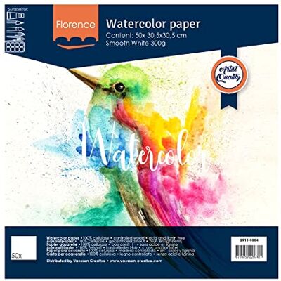 Creative Florence 2911-9004 papier akwarelowy 30,5 x 30,5 cm w kolorze białym, z gładkiego papieru o gramaturze 300 g/m², 100 arkuszy do akwareli, pisania ręcznego i pisania Creative Florence 2911-9004 papier akwarelowy 30,5 x 30,5 cm w kolorze białym, z gładkiego papieru o gramaturze 300 g/m², 100 arkuszy do akwareli, pisania ręcznego i pisania