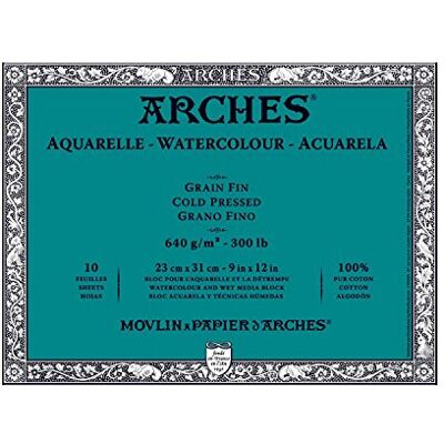 ARCHES Papier akwarelowy na rolce Drobnoziarnisty czarny, 640 g/m² Block 10 Blatt 23 x 31cm czarny ARCHES Papier akwarelowy na rolce Drobnoziarnisty czarny, 640 g/m² Block 10 Blatt 23 x 31cm czarny