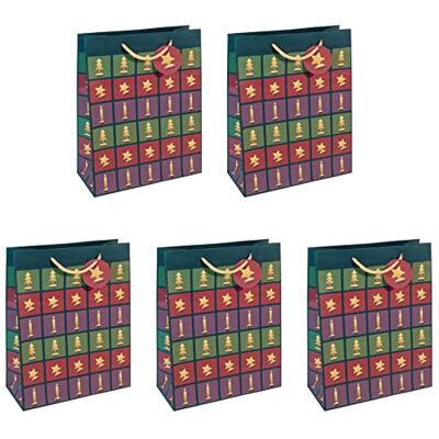Sigel GT046/5 duże papierowe torebki na prezenty zestaw 5 szt. 33 x 26 cm zielone czerwone fioletowe Boże Narodzenie "Cut-out style Sigel GT046/5 duże papierowe torebki na prezenty zestaw 5 szt. 33 x 26 cm zielone czerwone fioletowe Boże Narodzenie "Cut-out style