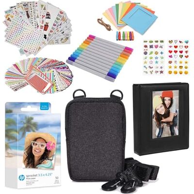 HP Sprocket 8,9 x 10,8 cm papier fotograficzny cynkowy zestaw: 50 sztuk papieru cynkowego, etui, album fotograficzny, markery, zestawy naklejek HP Sprocket 8,9 x 10,8 cm papier fotograficzny cynkowy zestaw: 50 sztuk papieru cynkowego, etui, album fotograficzny, markery, zestawy naklejek