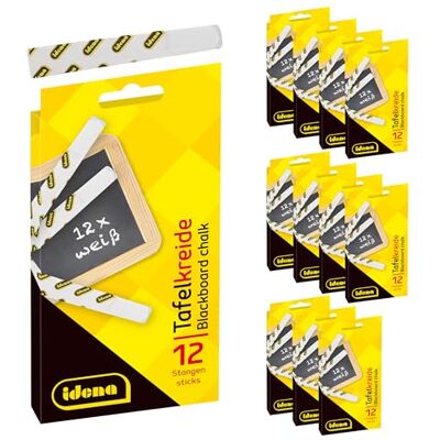 Idena 90518 – kreda tablicowa w kartonowym etui, 12 opakowań po 12 sztuk w kolorze białym, kreda bezpyłowa i zmywalna Idena 90518 – kreda tablicowa w kartonowym etui, 12 opakowań po 12 sztuk w kolorze białym, kreda bezpyłowa i zmywalna