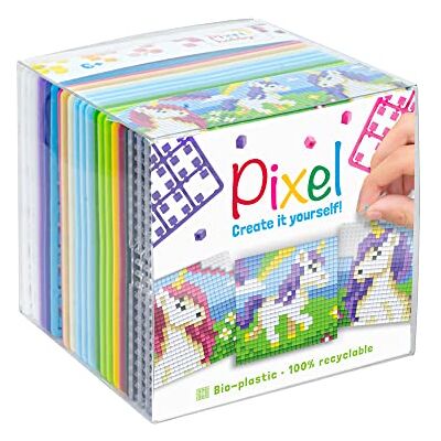 Pracht Creatives Hobby Pixel P29022 Zestaw hobbystyczny "Jednorożec", system wtyczek jako kreatywne hobby dla dzieci od 6 lat, pudełko w kształcie kostki z szablonami motywów i kwadratami pikseli Pracht Creatives Hobby Pixel P29022 Zestaw hobbystyczny "Jednorożec", system wtyczek jako kreatywne hobby dla dzieci od 6 lat, pudełko w kształcie kostki z szablonami motywów i kwadratami pikseli