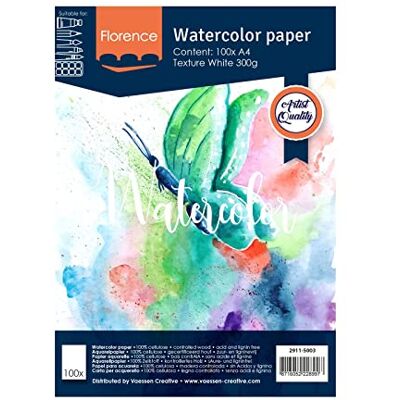 Creative Papier akwarelowy Florence A4, biały, 300 g/m², jakość artystyczna, powierzchnia teksturowana, 100 arkuszy do malowania, rękodzieła, projektów artystycznych i wielu innych Creative Papier akwarelowy Florence A4, biały, 300 g/m², jakość artystyczna, powierzchnia teksturowana, 100 arkuszy do malowania, rękodzieła, projektów artystycznych i wielu innych