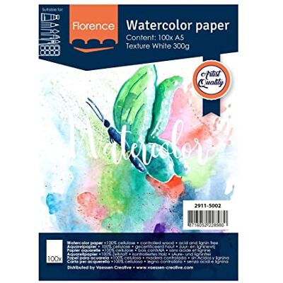 Creative Vaessen kreatywny papier akwarelowy Florence A5, biały, 300 GSM, jakość klasy artystycznej, teksturowana powierzchnia, 100 arkuszy do malowania, rękodzieła, projektów artystycznych i nie tylko Creative Vaessen kreatywny papier akwarelowy Florence A5, biały, 300 GSM, jakość klasy artystycznej, teksturowana powierzchnia, 100 arkuszy do malowania, rękodzieła, projektów artystycznych i nie tylko