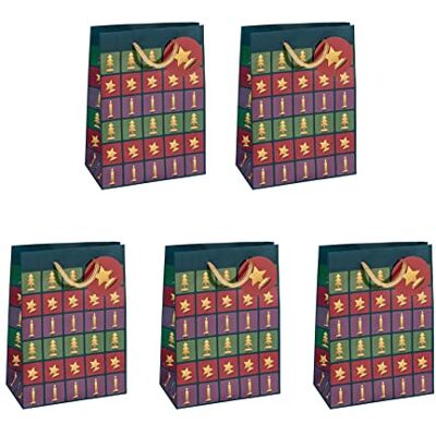 Sigel GT047/5 średniej wielkości papierowe torebki na prezenty, zestaw 5 sztuk, 23 x 17 cm, zielone, czerwone, fioletowe, Boże Narodzenie Sigel GT047/5 średniej wielkości papierowe torebki na prezenty, zestaw 5 sztuk, 23 x 17 cm, zielone, czerwone, fioletowe, Boże Narodzenie