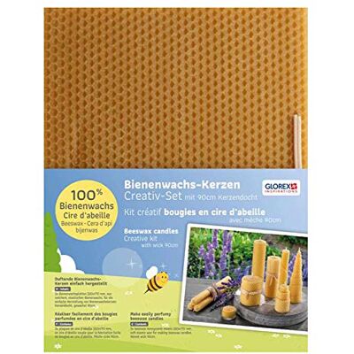 Glorex 6 8605 155 Zestaw plastrów wosku pszczelego, 3 arkusze 100% wosku pszczelego i 1 woskowany knot, do produkcji świec o strukturze plastra miodu Glorex 6 8605 155 Zestaw plastrów wosku pszczelego, 3 arkusze 100% wosku pszczelego i 1 woskowany knot, do produkcji świec o strukturze plastra miodu