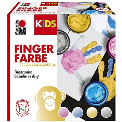 Marabu 0303000000086 Zestaw farb do malowania palcami KiDS star shine z 4 x 100 ml kolorami, wegański, zmywalny, dla dzieci od 3 lat Marabu 0303000000086 Zestaw farb do malowania palcami KiDS star shine z 4 x 100 ml kolorami, wegański, zmywalny, dla dzieci od 3 lat