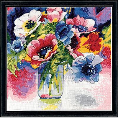 Design Works Crafts Design Works szablon do ściegu krzyżykowego "farby wodnemones, biały 14 ściegów Aida Cross Stitch, wielokolorowy, kolor Design Works Crafts Design Works szablon do ściegu krzyżykowego "farby wodnemones, biały 14 ściegów Aida Cross Stitch, wielokolorowy, kolor
