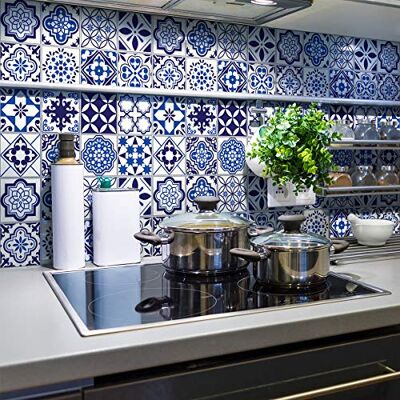 Ambiance Sticker Samoprzylepne naklejki, dekoracja ścienna, naklejki na płytki do łazienki i kuchni, na płytki Azulejo Eusebio – 24 sztuki naklejek 15 x 15 cm Ambiance Sticker Samoprzylepne naklejki, dekoracja ścienna, naklejki na płytki do łazienki i kuchni, na płytki Azulejo Eusebio – 24 sztuki naklejek 15 x 15 cm