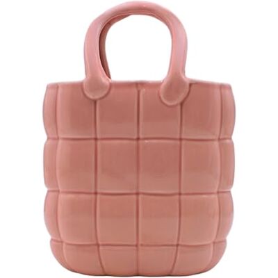 Dekohelden24 Wazon na kwiaty, dekoracyjny wazon, wazon na rośliny, wazon stołowy, wazon ceramiczny, wazon na kwiaty jako torebka, wazon do torebki z ceramiki, w kolorze różowym z uchwytem, wymiary: dł./szer./wys Dekohelden24 Wazon na kwiaty, dekoracyjny wazon, wazon na rośliny, wazon stołowy, wazon ceramiczny, wazon na kwiaty jako torebka, wazon do torebki z ceramiki, w kolorze różowym z uchwytem, wymiary: dł./szer./wys