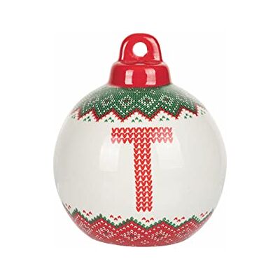 Tivoli Monogram T Ceramiczna piłka świąteczna z efektem oczek Ø 9,5 cm Tivoli Monogram T Ceramiczna piłka świąteczna z efektem oczek Ø 9,5 cm