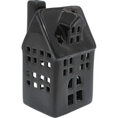 Dekohelden24 Domek z lampionu/domek z porcelany w kolorze czarnym, wymiary dł./szer./wys. ok. 6 x 7 x 13,5 cm Dekohelden24 Domek z lampionu/domek z porcelany w kolorze czarnym, wymiary dł./szer./wys. ok. 6 x 7 x 13,5 cm