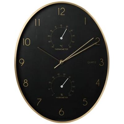 WELL HOME MOBILIARIO & DECORACIÓN Well Home Nowoczesny zegar ścienny z termometrem i higrometrem ze złotą krawędzią 34,5 x 27,1 cm WELL HOME MOBILIARIO & DECORACIÓN Well Home Nowoczesny zegar ścienny z termometrem i higrometrem ze złotą krawędzią 34,5 x 27,1 cm
