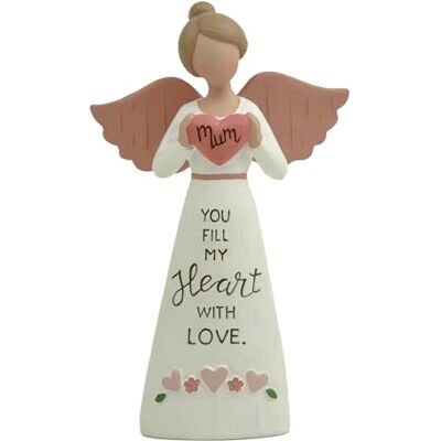 Feather & Grace Figurka anioła, ręcznie wykonana ozdoba z żywicy z różowymi skrzydłami i przesłaniem w kształcie serca, sentymentalny prezent dla mamy, pamiątka na Dzień Matki, 14 cm Feather & Grace Figurka anioła, ręcznie wykonana ozdoba z żywicy z różowymi skrzydłami i przesłaniem w kształcie serca, sentymentalny prezent dla mamy, pamiątka na Dzień Matki, 14 cm