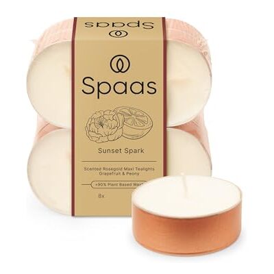 Spaas Maxi pachnące świece herbaciane w miseczce w kolorze różowego złota, płaskie opakowanie x 8, 10h Sunset Spark Spaas Maxi pachnące świece herbaciane w miseczce w kolorze różowego złota, płaskie opakowanie x 8, 10h Sunset Spark