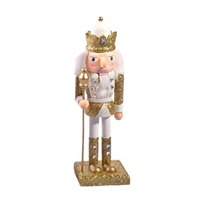 Ciao Witam Dziadek do orzechów Boże Narodzenie Żołnierz Król z berłem (24cm) z brokatem drewna, złoty/biały Ciao Witam Dziadek do orzechów Boże Narodzenie Żołnierz Król z berłem (24cm) z brokatem drewna, złoty/biały