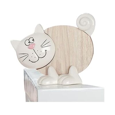 DRW Figurka kot drewniany i ceramiczny biały i naturalny 16x5x12 cm DRW Figurka kot drewniany i ceramiczny biały i naturalny 16x5x12 cm
