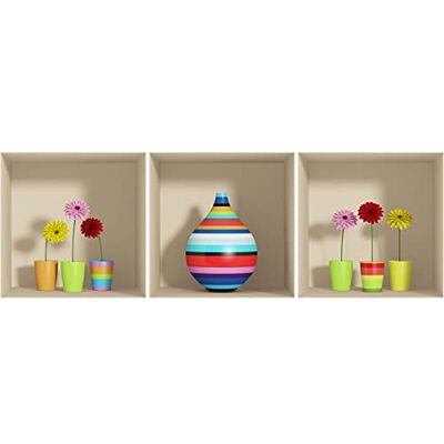 Ambiance Sticker Naklejki samoprzylepne 3D Naklejka ścienna z efektem 3D kwiaty wazon wielokolorowy naklejki ścienne do sypialni dorosłych naklejki ścienne 3D Deco Salon Trompe l'oeil naklejki ścienne Ambiance Sticker Naklejki samoprzylepne 3D Naklejka ścienna z efektem 3D kwiaty wazon wielokolorowy naklejki ścienne do sypialni dorosłych naklejki ścienne 3D Deco Salon Trompe l'oeil naklejki ścienne