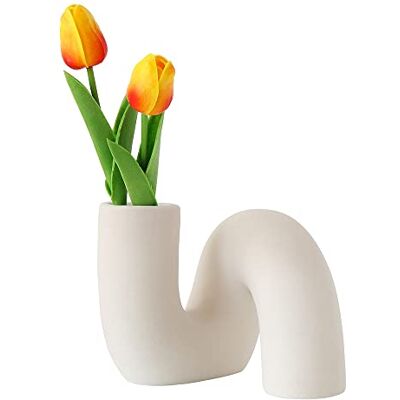 PhiDor Biały ceramiczny wazon na kwiaty do dekoracji, nowoczesny minimalistyczny wazon abstrakcyjny, dekoracyjny wazon do domu wiejskiego na elementy centralne, kuchnia, biuro, salon, dekoracja PhiDor Biały ceramiczny wazon na kwiaty do dekoracji, nowoczesny minimalistyczny wazon abstrakcyjny, dekoracyjny wazon do domu wiejskiego na elementy centralne, kuchnia, biuro, salon, dekoracja