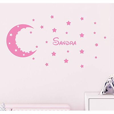Ambiance Sticker Spersonalizowane naklejki z imieniem Naklejka Księżyc i gwiazdy Dekoracja ścienna pokoju dziecięcego 2 deski 30 x 30 cm i 40 x 25 cm Różowe Ambiance Sticker Spersonalizowane naklejki z imieniem Naklejka Księżyc i gwiazdy Dekoracja ścienna pokoju dziecięcego 2 deski 30 x 30 cm i 40 x 25 cm Różowe