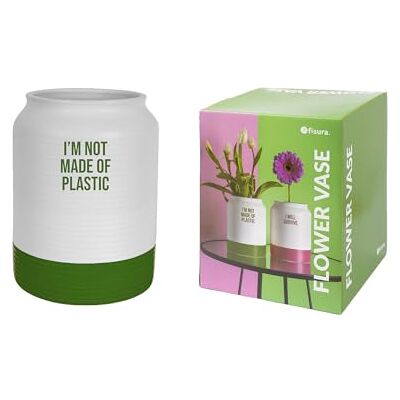 FISURA Wazon dekoracyjny nowoczesny plastikowy wazon na kwiaty z wiadomością biały i zielony ceramiczny wazon oryginalny wazon 14,9 cm x 14,5 cm FISURA Wazon dekoracyjny nowoczesny plastikowy wazon na kwiaty z wiadomością biały i zielony ceramiczny wazon oryginalny wazon 14,9 cm x 14,5 cm