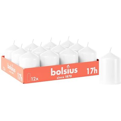 bolsius Gładkie świece pieńkowe – białe – 12 sztuk – 8 x 6 cm – dekoracyjne świece domowe – czas palenia 17 godzin – bezzapachowe – zawierają naturalny wosk roślinny – bez oleju palmowego bolsius Gładkie świece pieńkowe – białe – 12 sztuk – 8 x 6 cm – dekoracyjne świece domowe – czas palenia 17 godzin – bezzapachowe – zawierają naturalny wosk roślinny – bez oleju palmowego