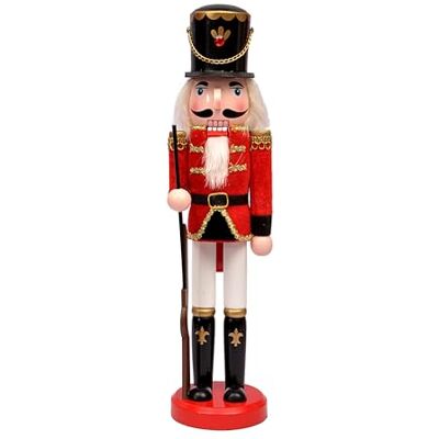 Ciao Świąteczny dziadek do orzechów Soldier z bagnetem (38 cm) z drewna i tkaniny, czerwony/czarny Ciao Świąteczny dziadek do orzechów Soldier z bagnetem (38 cm) z drewna i tkaniny, czerwony/czarny