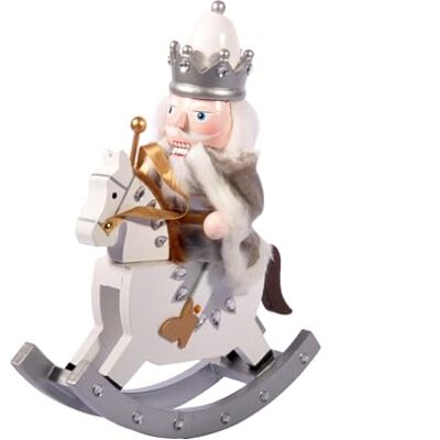 Ciao Świąteczny dziadek do orzechów zabawka żołnierz król na koniu z płaszczem (28 cm) drewniana dekoracja z tkaniny, biały/srebrny Ciao Świąteczny dziadek do orzechów zabawka żołnierz król na koniu z płaszczem (28 cm) drewniana dekoracja z tkaniny, biały/srebrny