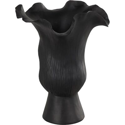 Deco 79 Ceramiczny abstrakcyjny wazon inspirowany kwiatami z falistą złożoną krawędzią i liniowymi rowkami, 20 cm x 18 cm x 28 cm, czarny Deco 79 Ceramiczny abstrakcyjny wazon inspirowany kwiatami z falistą złożoną krawędzią i liniowymi rowkami, 20 cm x 18 cm x 28 cm, czarny